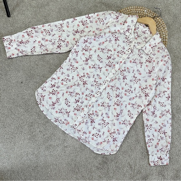Garnet Hill Essential Organic-Cotton Button Down Shirt Longsleeve Floral Size 12 - Picture 2 of 11